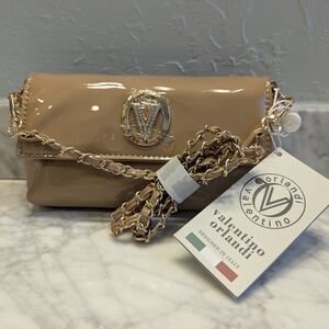 Valentino Orlandi Tan Patent Leather Crossbody Clutch Bag